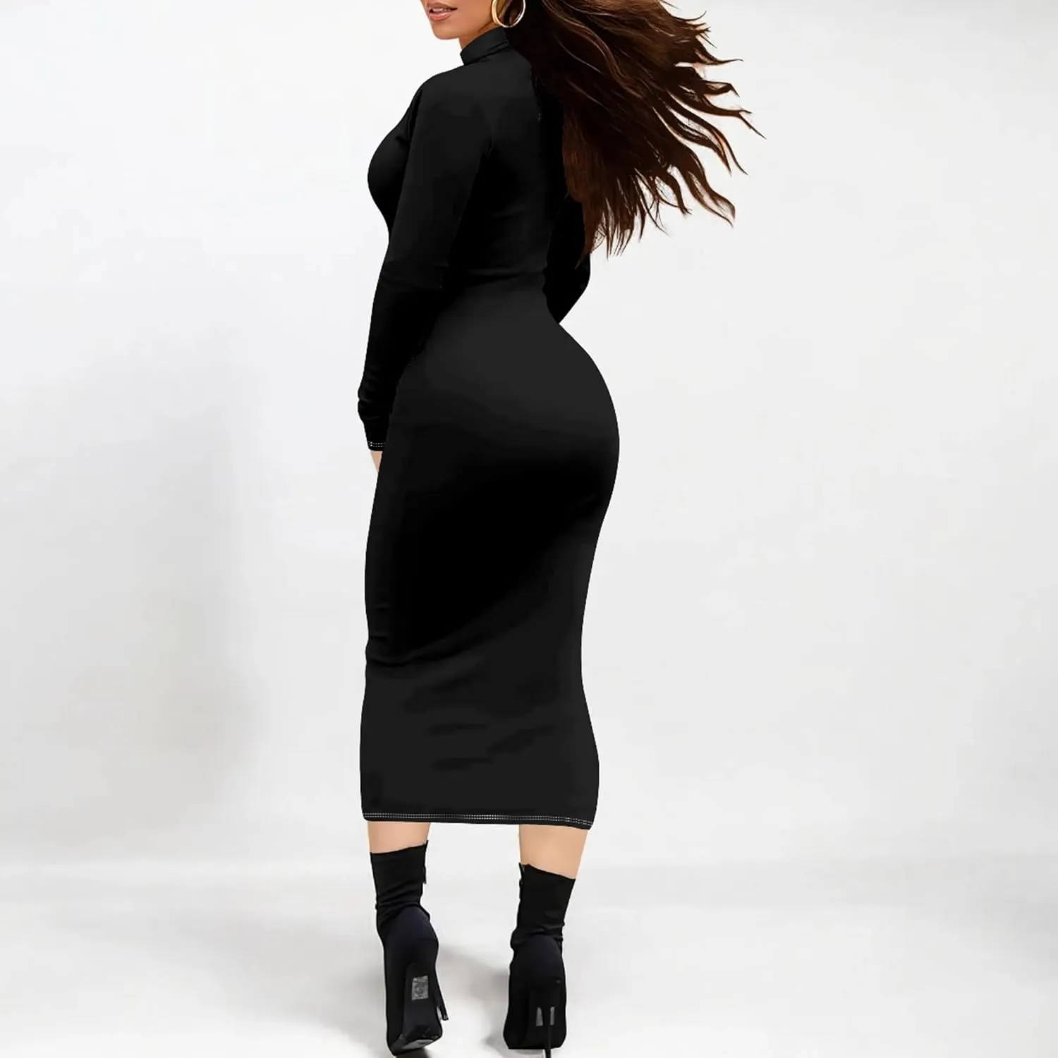Plus Size Dresses for Curvy Women Sexy Tight Long Sleeve Party Bodycon Midi Dress Casual Elegant Basic Pencil Cocktail Dress