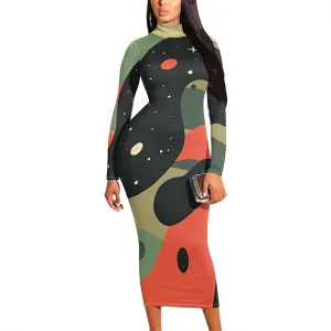 Plus Size Dresses for Curvy Women Sexy Tight Long Sleeve Party Bodycon Midi Dress Casual Elegant Basic Pencil Cocktail Dress