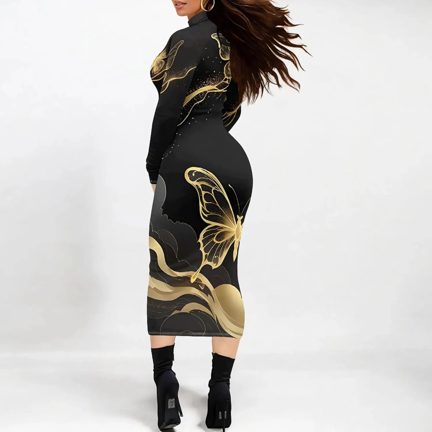 Plus Size Dresses for Curvy Women Sexy Tight Long Sleeve Party Bodycon Midi Dress Casual Elegant Basic Pencil Cocktail Dress
