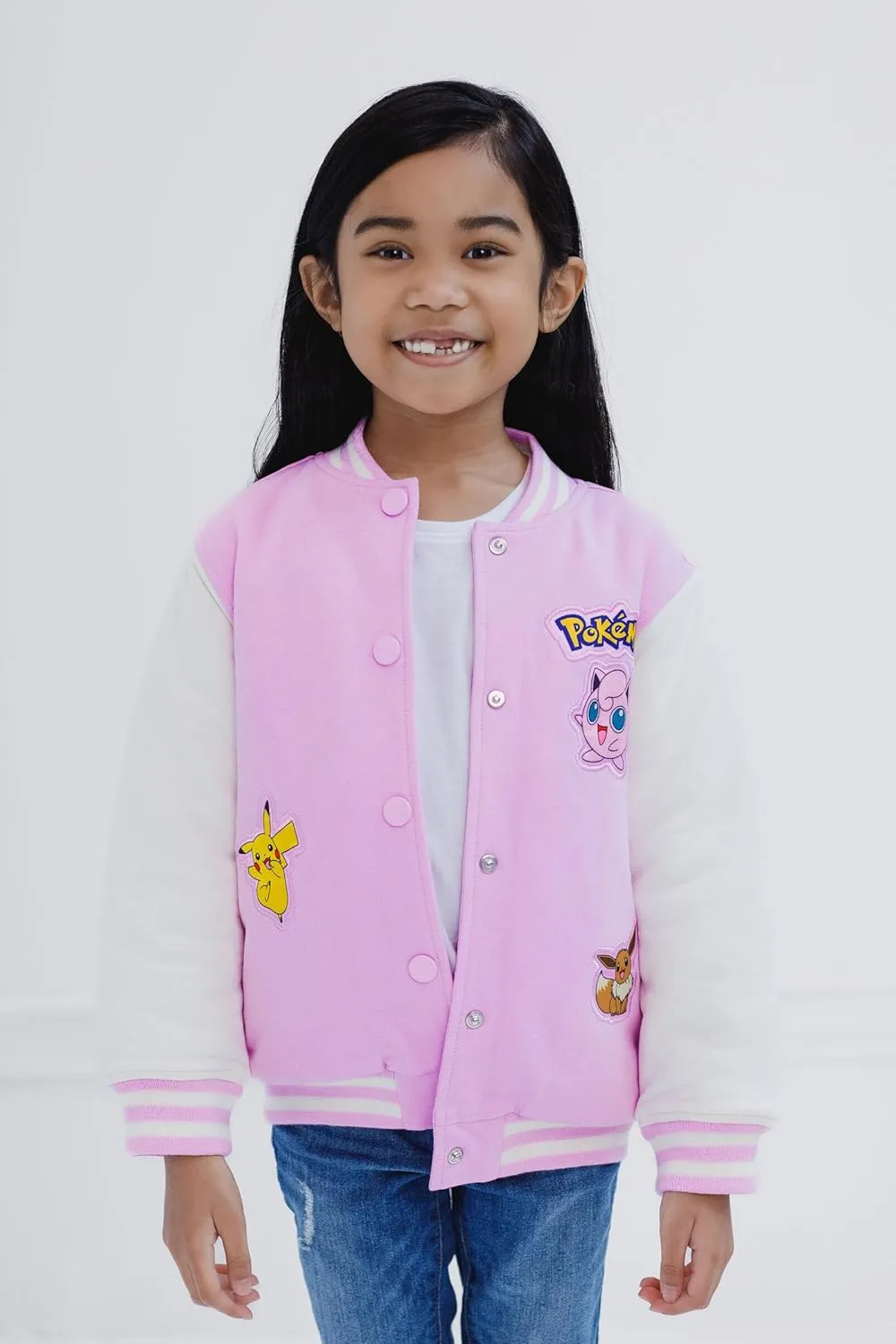Pokemon Girls French Terry Varsity Bomber Jacket Little Kid to Big Kid Sizes (4-14-16)