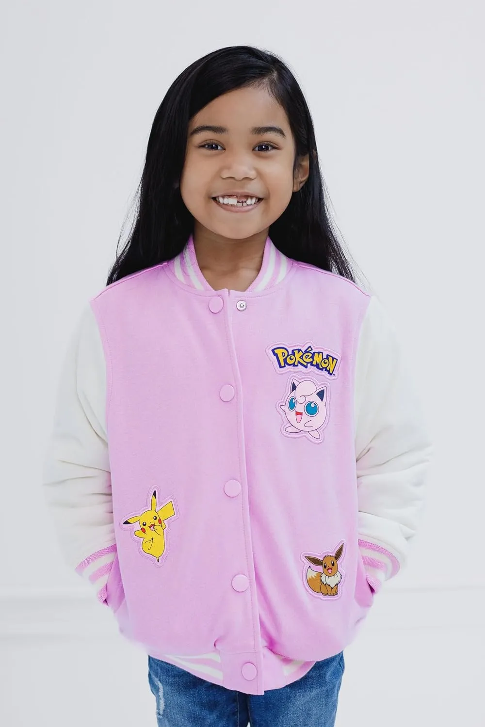 Pokemon Girls French Terry Varsity Bomber Jacket Little Kid to Big Kid Sizes (4-14-16)