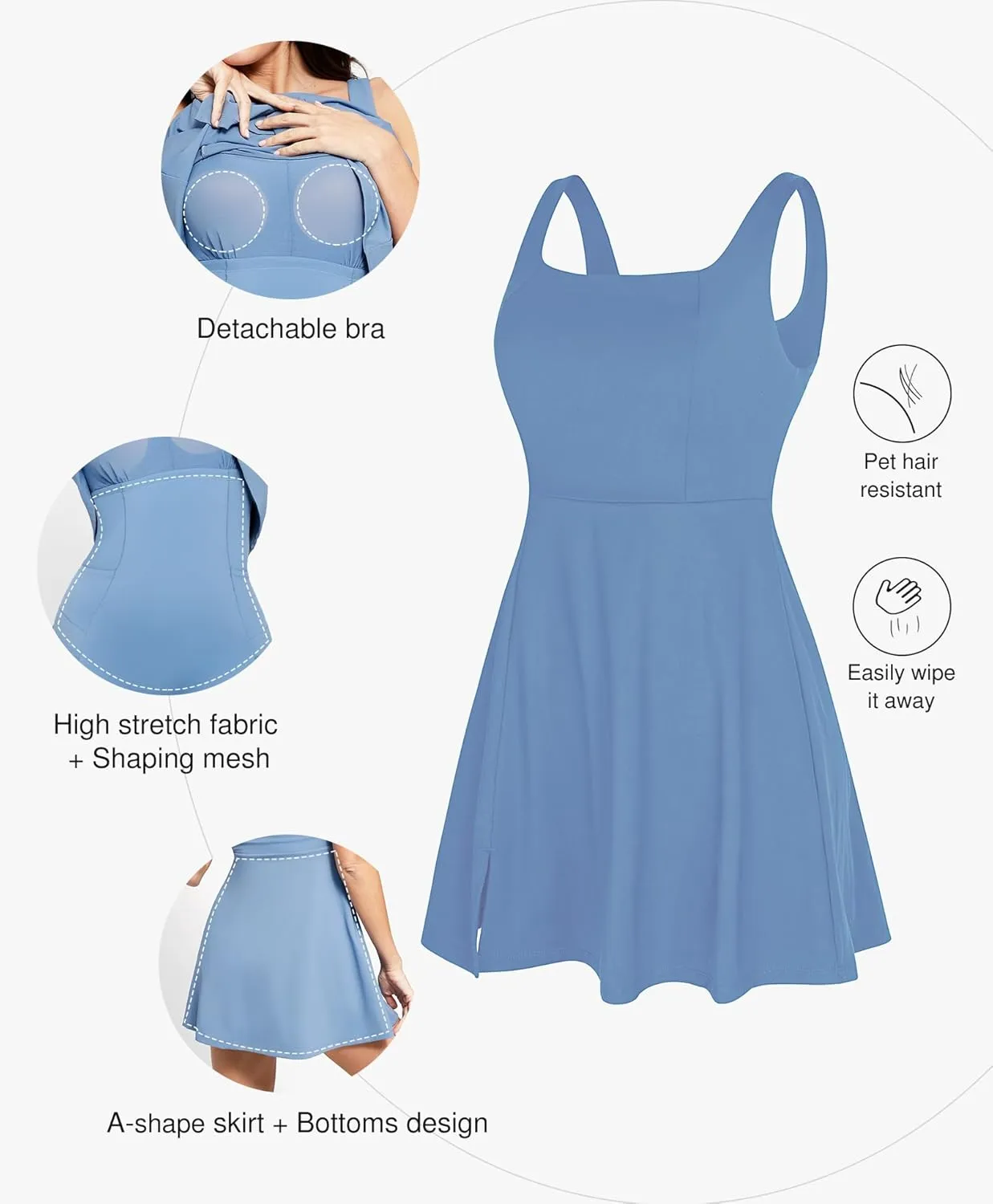 Popilush Shapewear Tennis Dress Athletic Dress for Women Summer Mini Dress with Slit Square Neck Golf Dress Romper