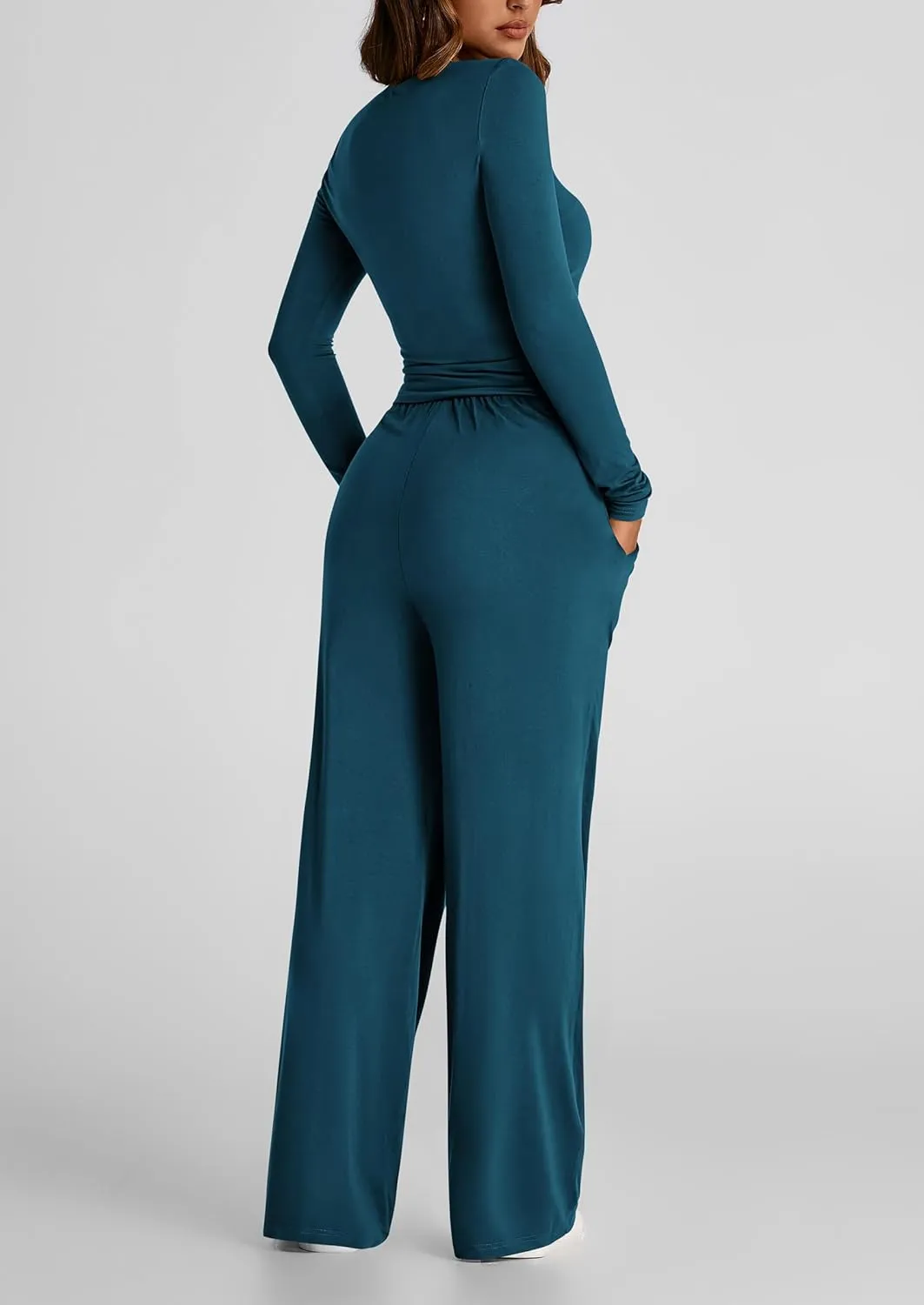 PRETTYGARDEN Women's Spring Fall Two Piece Outfits Tracksuits Long Sleeve Crop Tee Shirts Wide Leg Pants Matching Lounge Sets