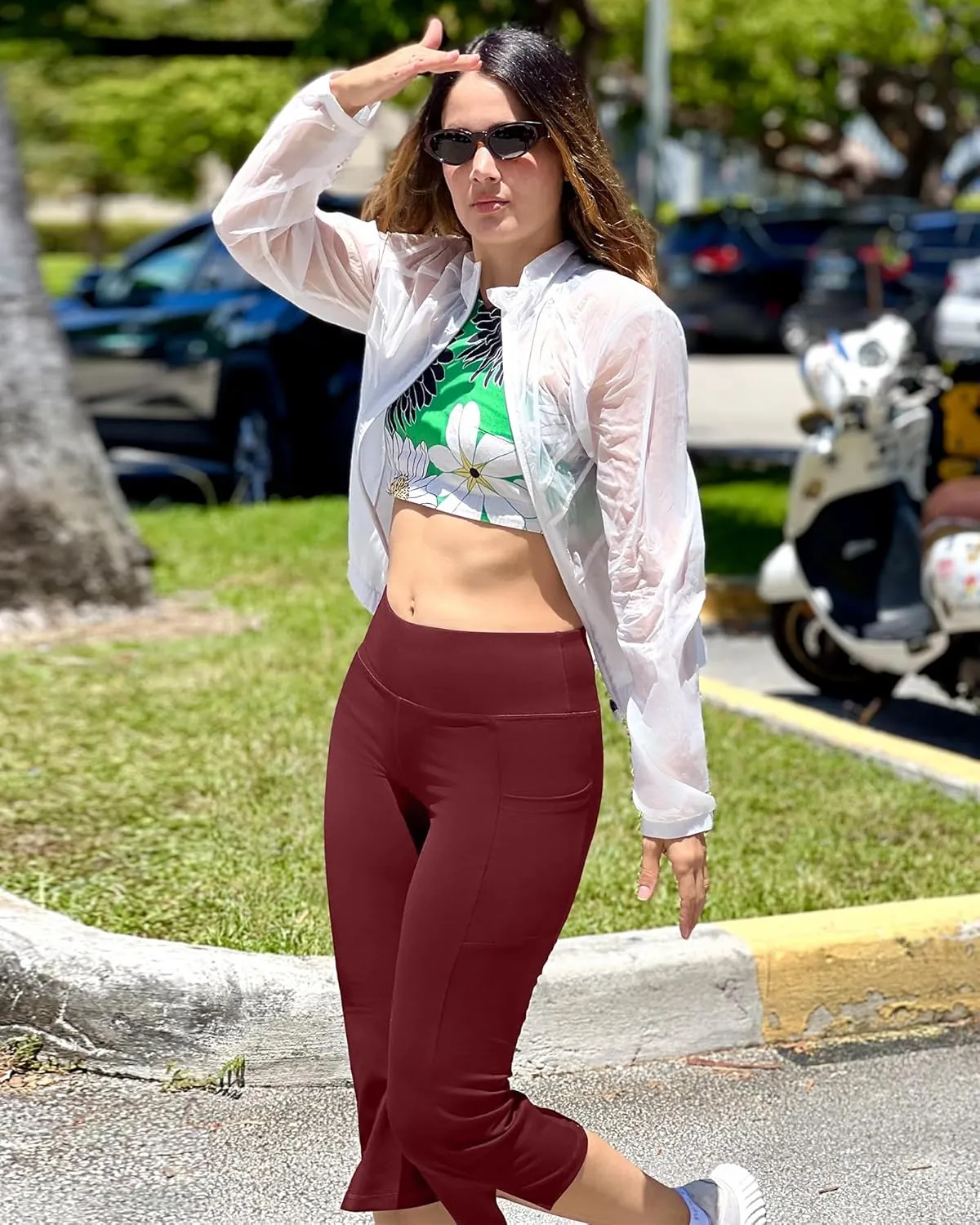 Promover Capri Pants for Women Bootcut Yoga Pants with Pockets High Waisted Flare Leggings Casual Work Pants