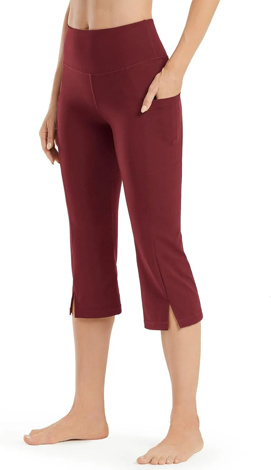 Promover Capri Pants for Women Bootcut Yoga Pants with Pockets High Waisted Flare Leggings Casual Work Pants