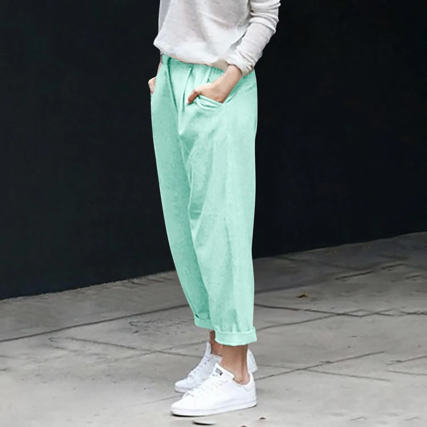 PTOLOCIF Cotton Linen Pants for Women Summer Baggy Boho Casual Palazzo Pants Wide Leg Long Lounge Trousers with Pockets