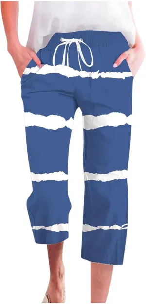 PTOLOCIF Linen Pants for Women Straight Leg Pant Elastic Drawstring Casual Trousers with Pockets Summer Beach Lounge Pants