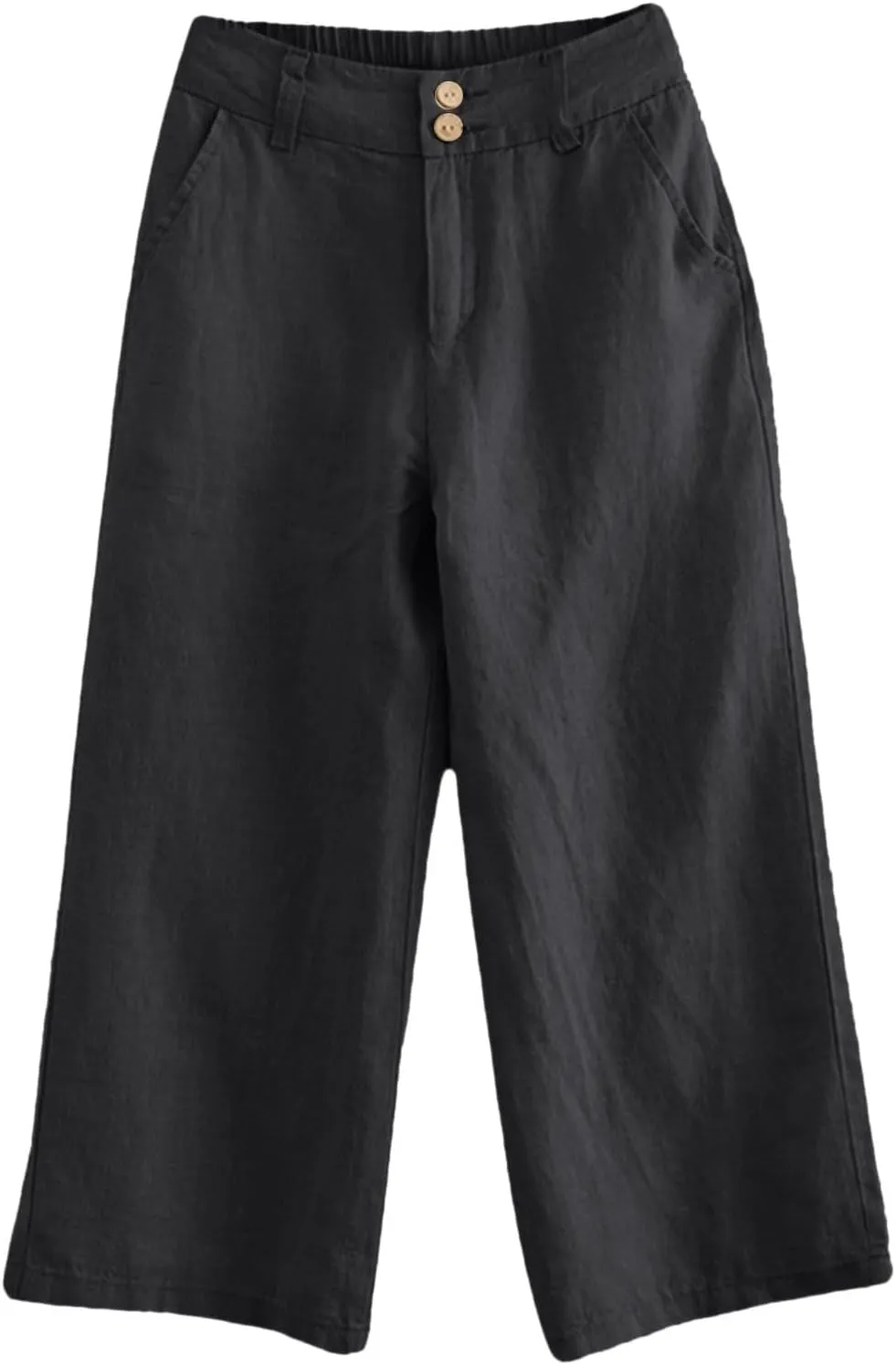PTOLOCIF Women's Cotton Linen Pants Summer Drawstring Elastic Waist Pants Wide Leg Cropped Lounge Trousers with Pockets