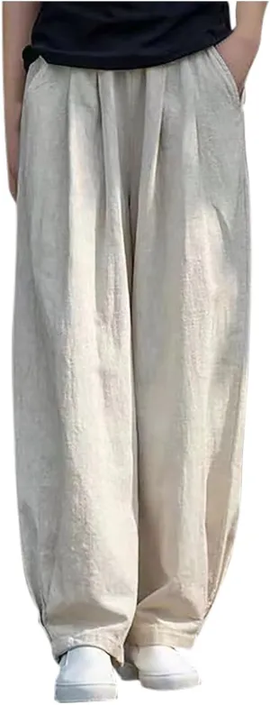 PTOLOCIF Womens Linen Pants Summer Wide Leg Casual Loose Pants High Waist Drawstring Palazzo Capris Trousers with Pockets