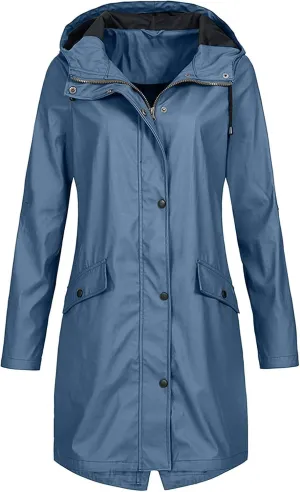 Raincoats for Women Waterproof Long Hooded Rain Jacket Fall Winter Windbreaker Travel Hiking Trench Coats Outerwear