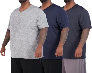 Real Essentials 3 Pack: Mens Big & Tall V-Neck Short-Sleeve Tech Stretch Dry-Fit T-Shirt (3X Tall-5X Tall)