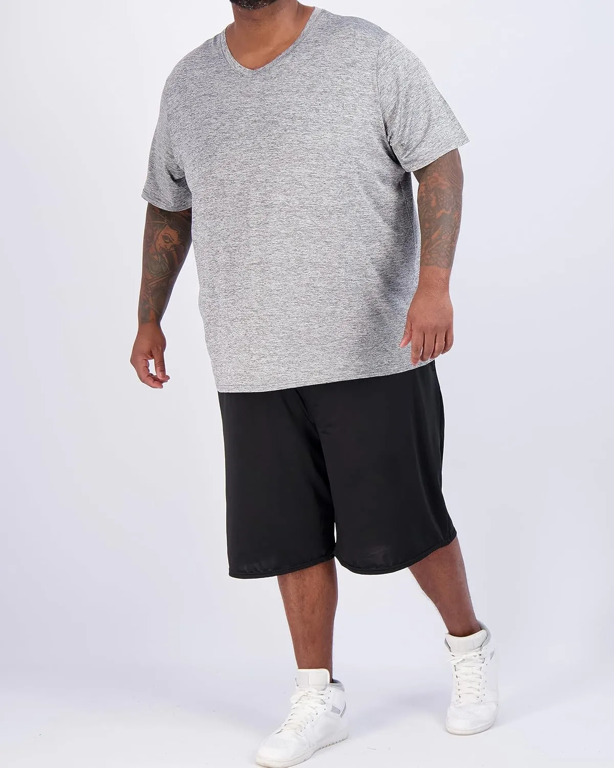 Real Essentials 3 Pack: Mens Big & Tall V-Neck Short-Sleeve Tech Stretch Dry-Fit T-Shirt (3X Tall-5X Tall)