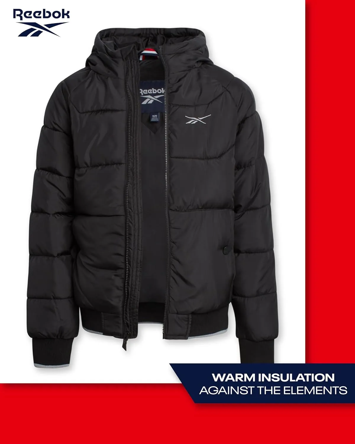 Reebok Boys' Winter Coat - Heavyweight Full Zip Up Quilted Puffer Snow Parka - Weather Resistant Ski Jacket for Boys (8-20)