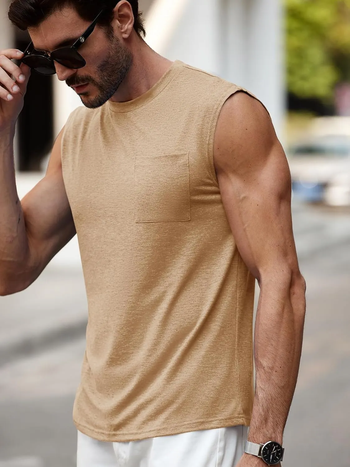 Runcati Mens Sleeveless Tank Tops Workout Cut Off Muscle Shirts Gym Casual Beach Summer Tee with Pocket