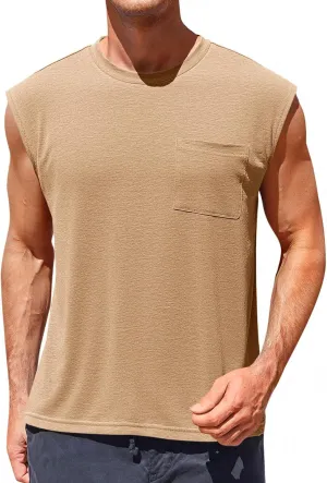 Runcati Mens Sleeveless Tank Tops Workout Cut Off Muscle Shirts Gym Casual Beach Summer Tee with Pocket