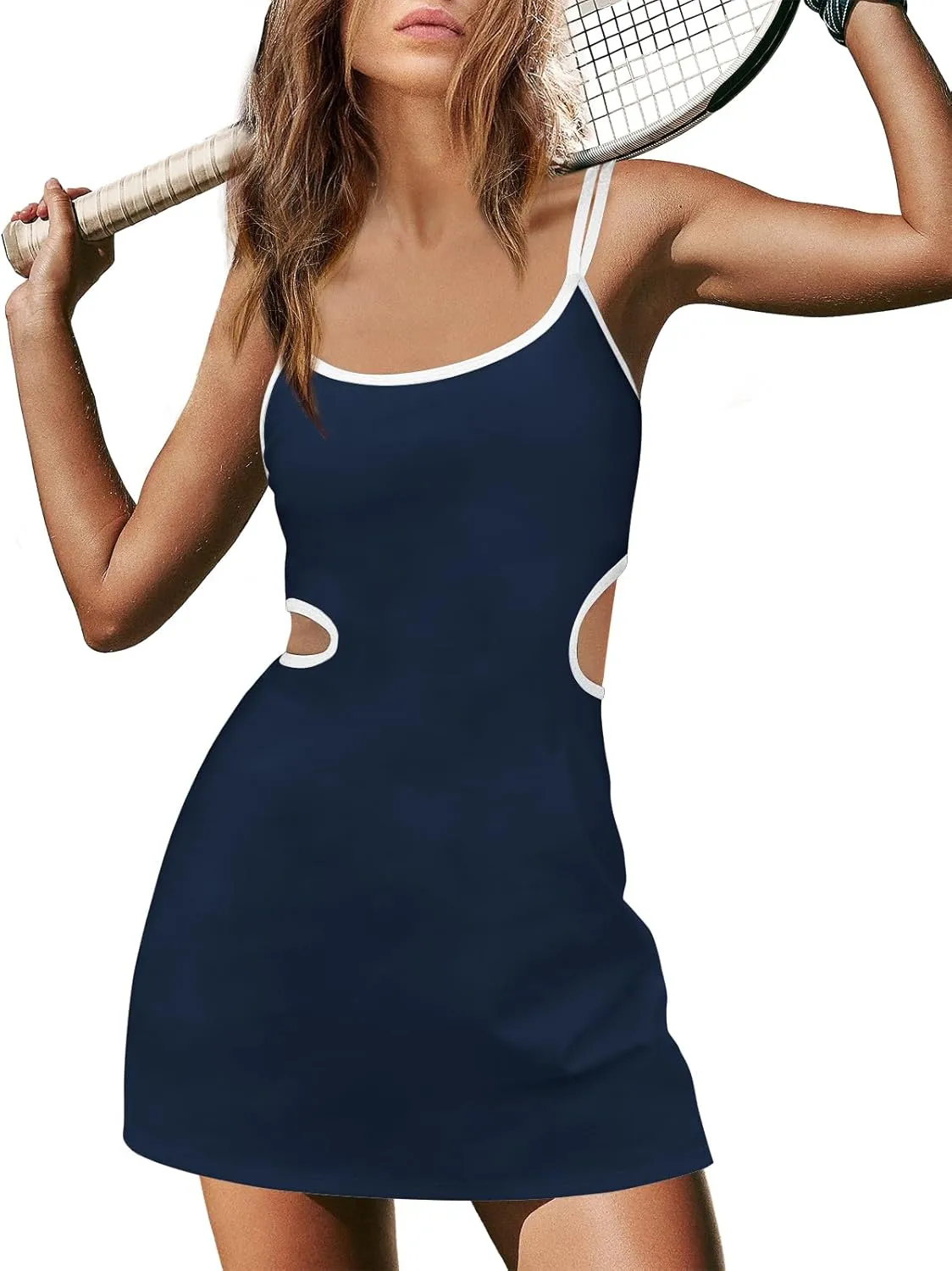 SENSERISE Women's Tennis Dress With Built-in Shorts & Bra - Athletic Golf Workout Skort With Criss Cross Back