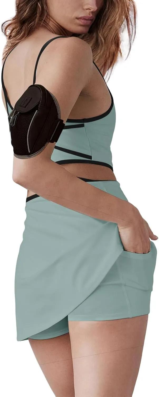 SENSERISE Women's Tennis Dress With Built-in Shorts & Bra - Athletic Golf Workout Skort With Criss Cross Back