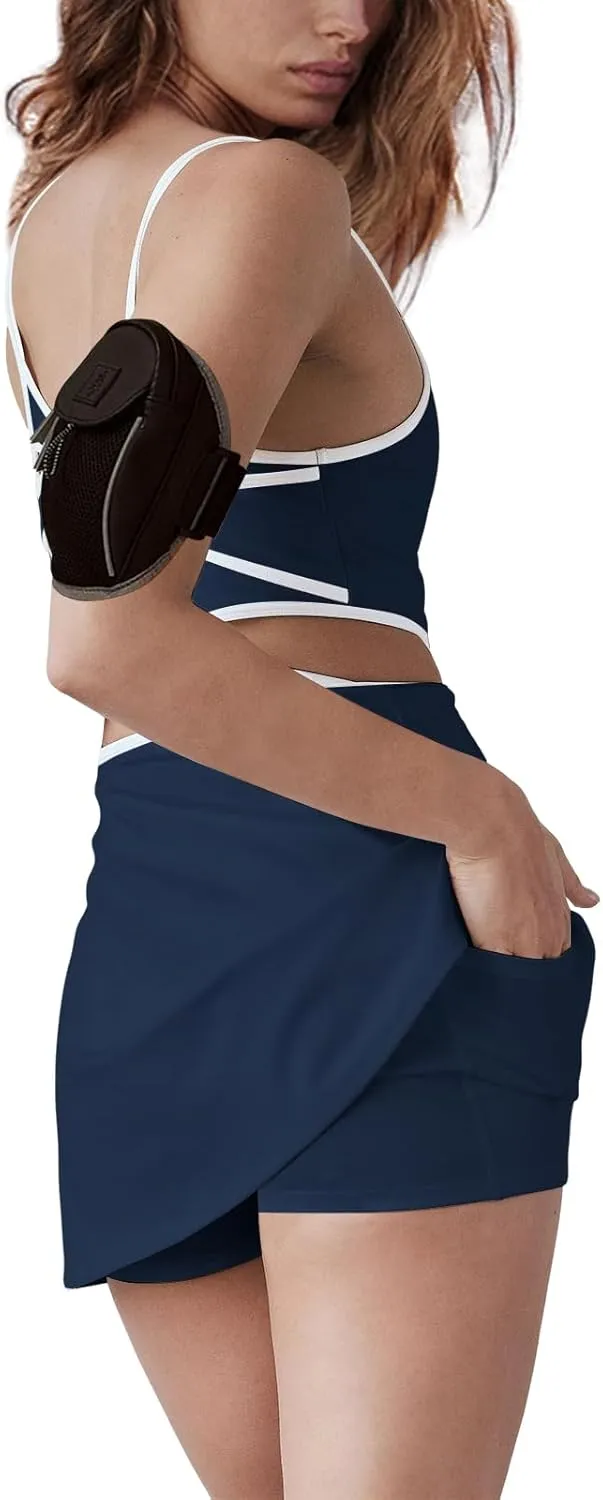 SENSERISE Women's Tennis Dress With Built-in Shorts & Bra - Athletic Golf Workout Skort With Criss Cross Back