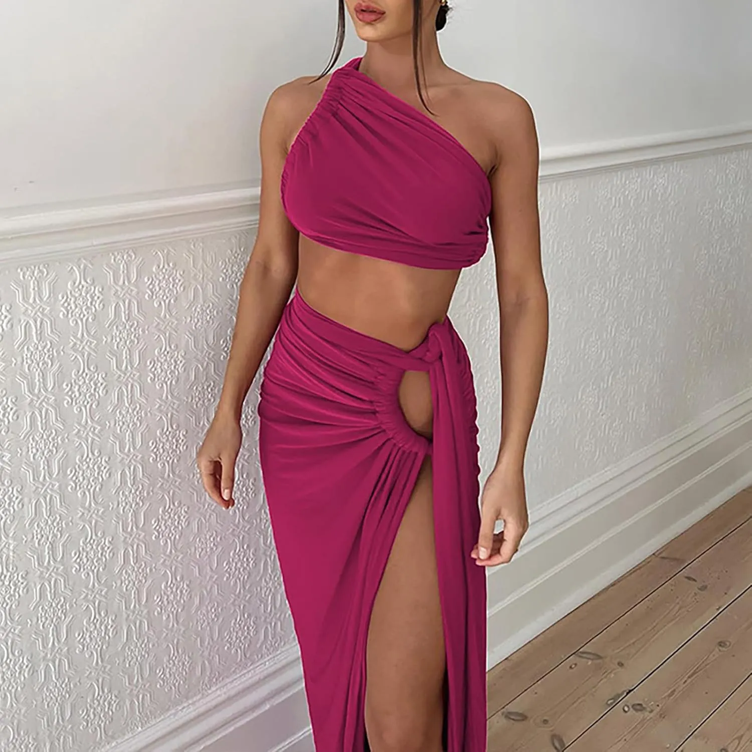 Sexy Cutout Maxi Dress, Ruched Backless, Summer Vacation Outfits for Women, Bodycon Cocktail Slit Cut Out Open Back