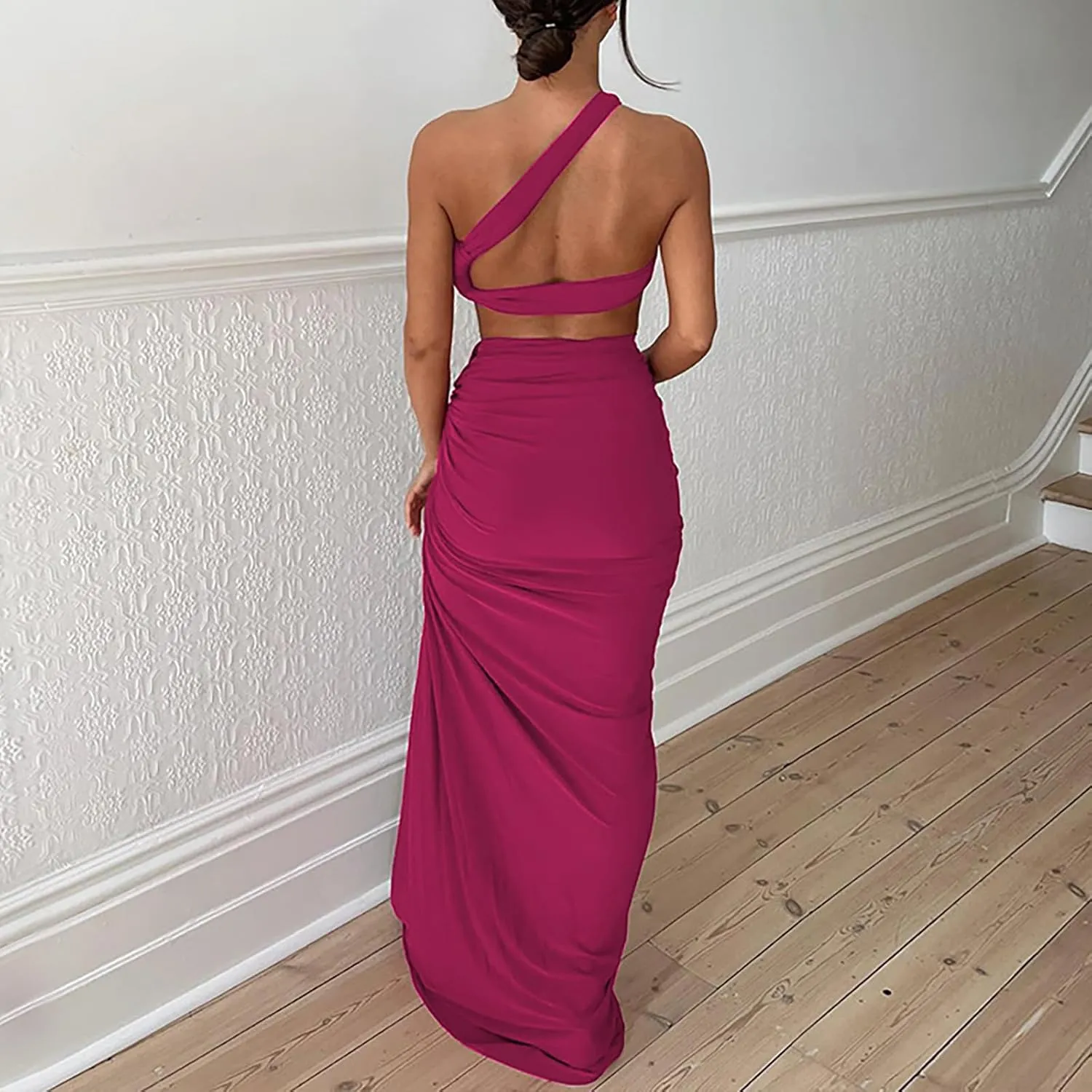 Sexy Cutout Maxi Dress, Ruched Backless, Summer Vacation Outfits for Women, Bodycon Cocktail Slit Cut Out Open Back