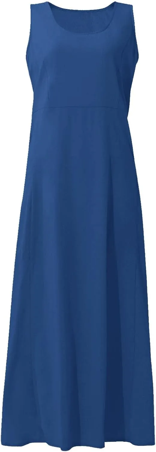 SGASY Summer Dresses for Women 2025 Sleeveless Casual Cotton Linen Sundress Plus Size Maxi Tank Beach Dress with Pocket