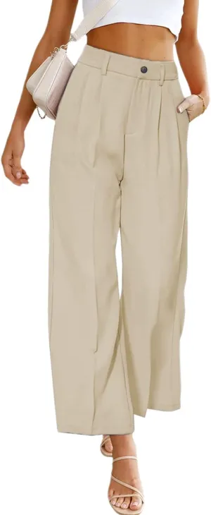 SHIPE Womens Casual Wide Leg Flowy Pants Elastic Waist Work Office Pants Pants with Pockets, S-XL