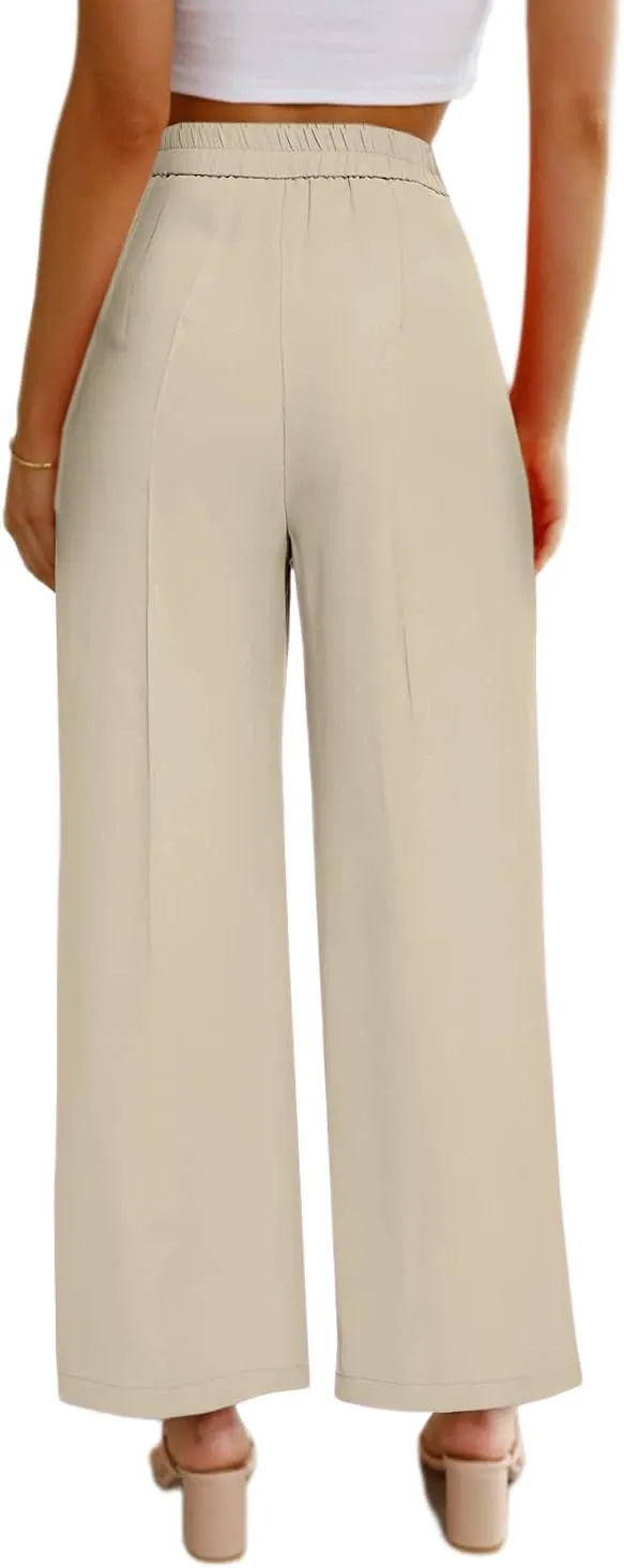 SHIPE Womens Casual Wide Leg Flowy Pants Elastic Waist Work Office Pants Pants with Pockets, S-XL