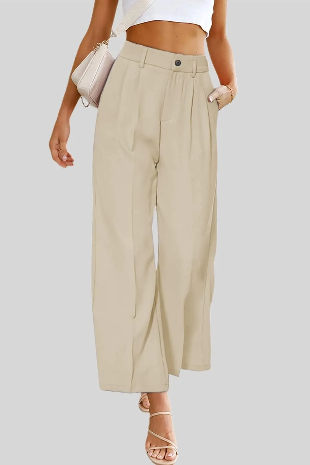 SHIPE Womens Casual Wide Leg Flowy Pants Elastic Waist Work Office Pants Pants with Pockets, S-XL