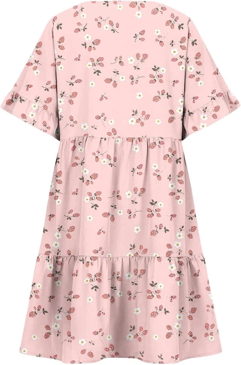 Short Summer Dresses for Women Ruffle Dress with Pockets Knee Length Mini Dress Casual Vacation Cute Print Sundreses