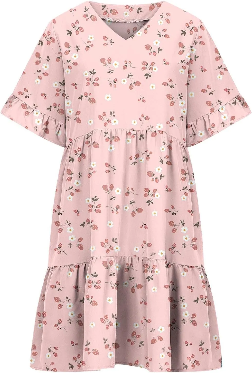 Short Summer Dresses for Women Ruffle Dress with Pockets Knee Length Mini Dress Casual Vacation Cute Print Sundreses