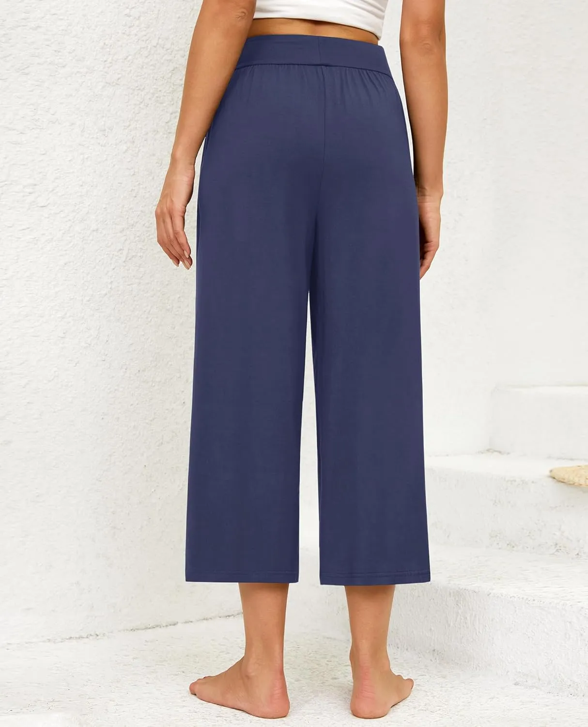 siliteelon Wide Leg Capri Pants for Women Lounge Pajama Pants Women Casual Loose Comfy Flowy Palazzo Pants with Pockets