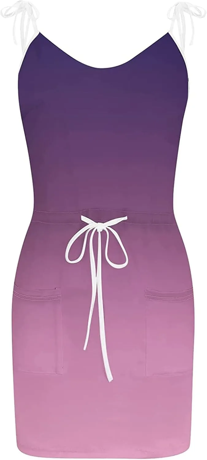 Sleeveless Gradient Drawstring Mini Dress for Women Comfy Fit Tank Sundress with Pockets Summer Vacation Casual Look