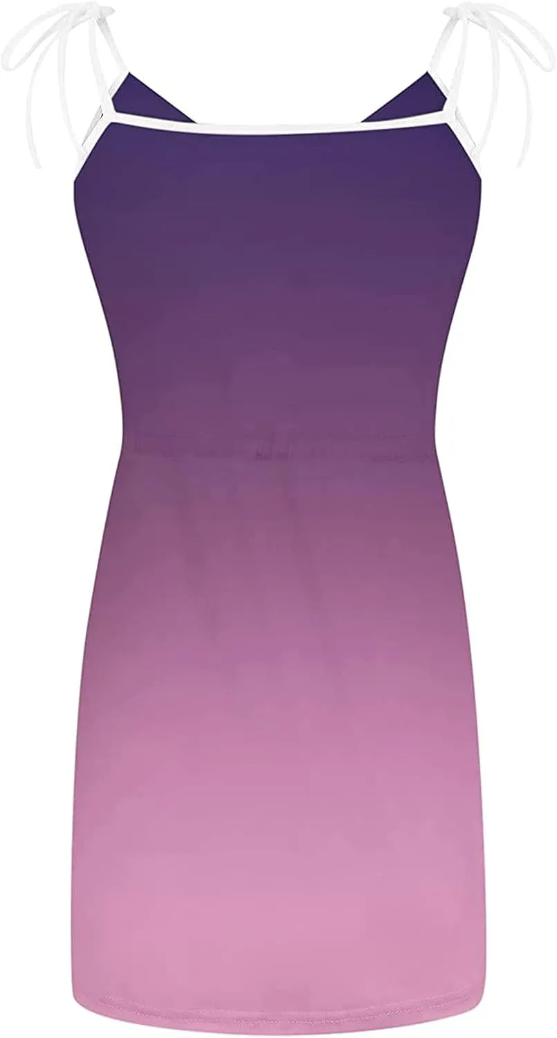 Sleeveless Gradient Drawstring Mini Dress for Women Comfy Fit Tank Sundress with Pockets Summer Vacation Casual Look