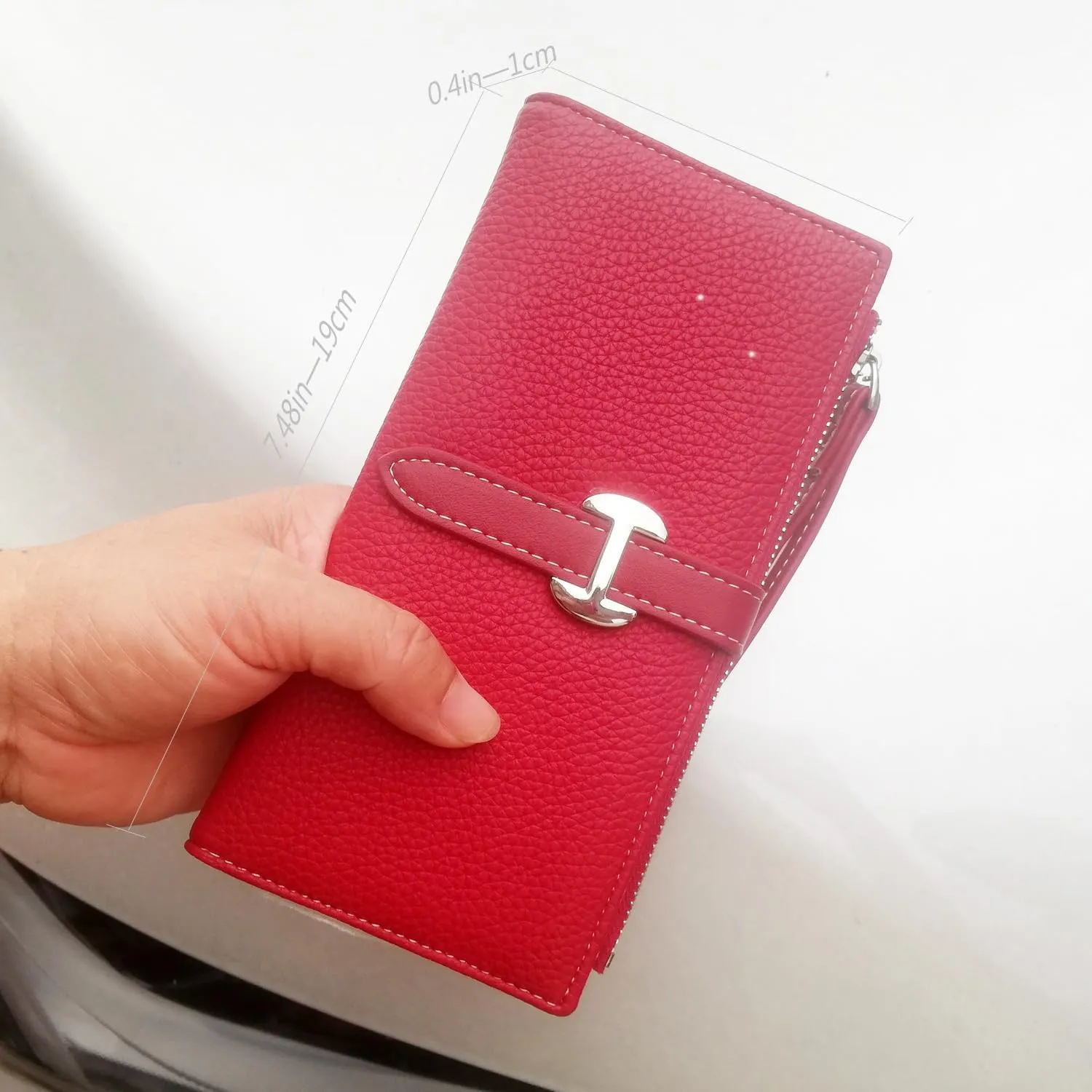 Slim Thin Women Wallet PU Leather Card Holder, Large Capacity Bi-fold Long Purse with Zipper Pocket, Birthday Valentine's Day Gift for Mom Wife Aunt Girls