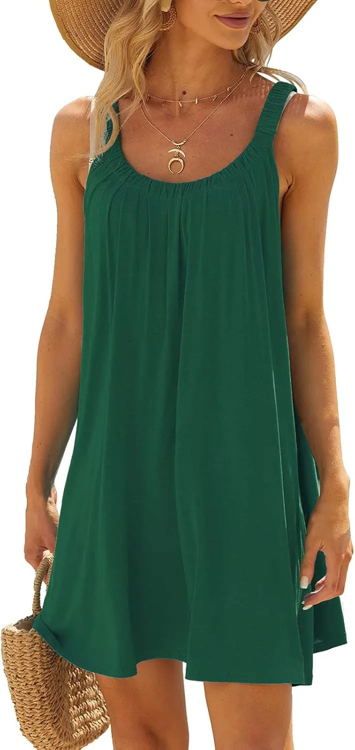 SMIDOW Summer Dresses for Women 2023 Casual Beach Sleeveless Pleated Flowy Sundress Sexy Beach Cover Up Plain Mini Tank Dress