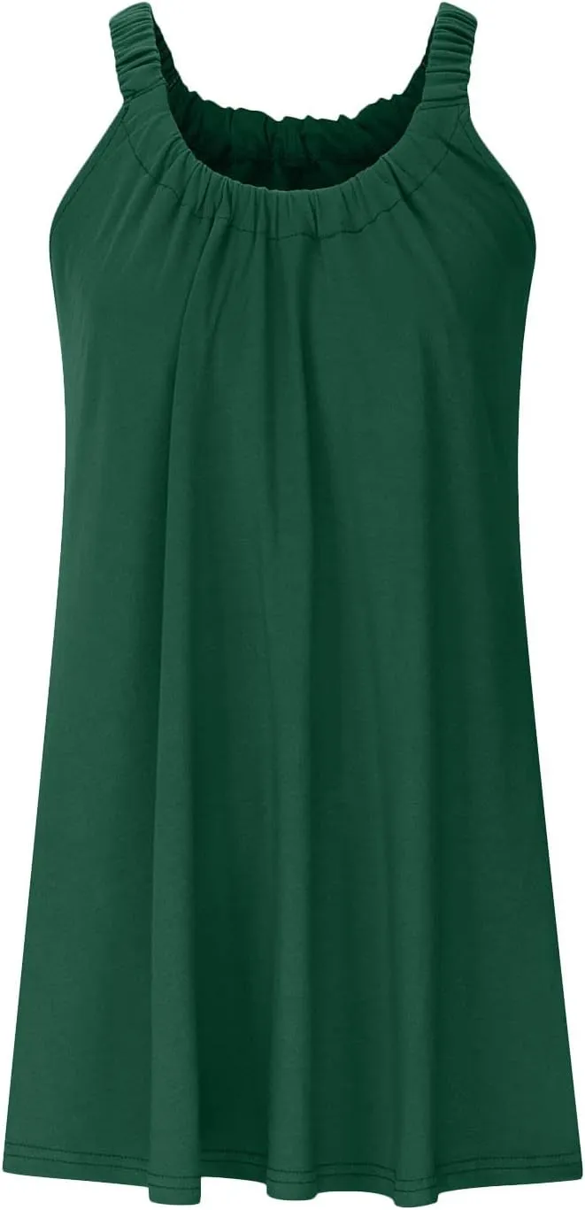 SMIDOW Summer Dresses for Women 2023 Casual Beach Sleeveless Pleated Flowy Sundress Sexy Beach Cover Up Plain Mini Tank Dress