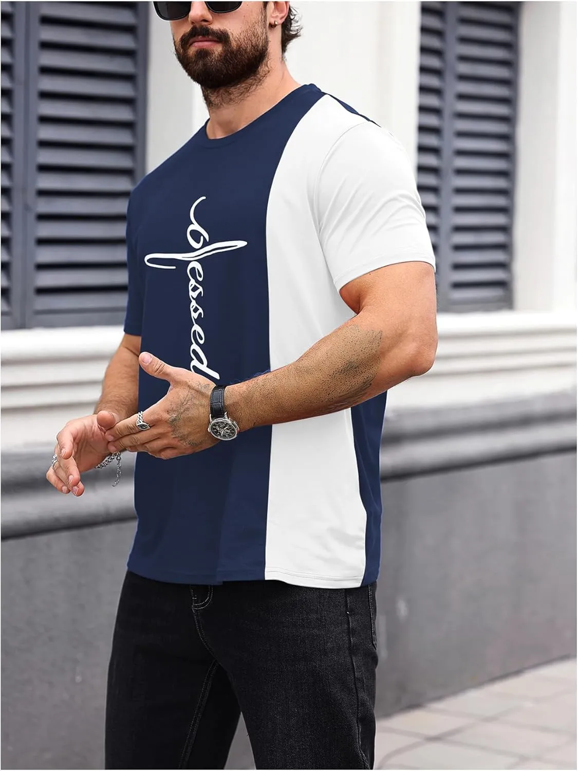SOLY HUX Men's Color Block Letter Graphic Tops Short Sleeve T Shirt Summer Tee Top