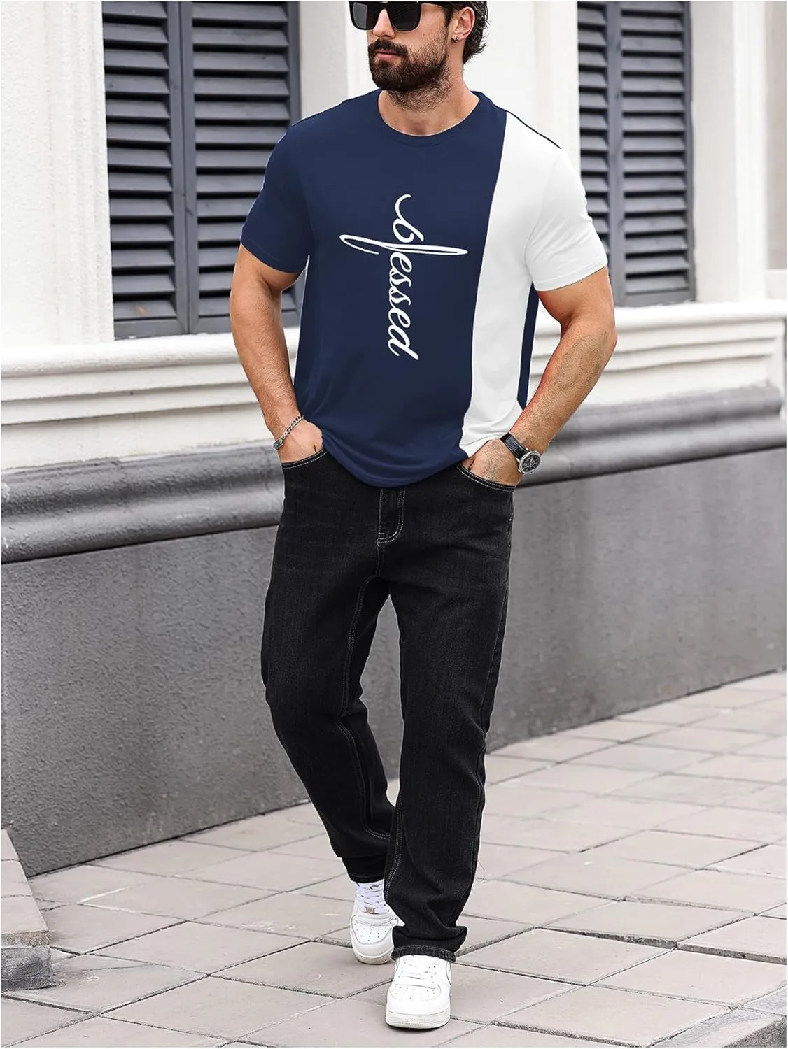 SOLY HUX Men's Color Block Letter Graphic Tops Short Sleeve T Shirt Summer Tee Top