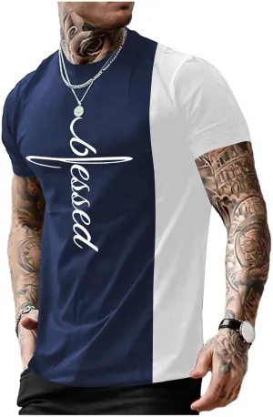 SOLY HUX Men's Color Block Letter Graphic Tops Short Sleeve T Shirt Summer Tee Top
