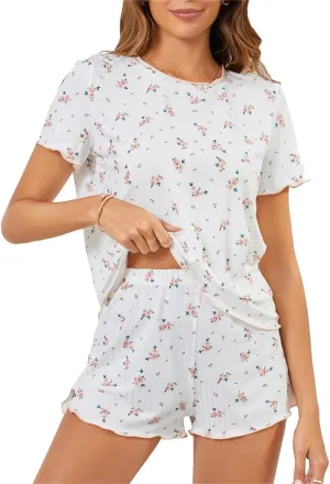 SOLY HUX Pajama Set for Women Cute Print Short Sleeve Tee and Shorts Lounge Sleepwear