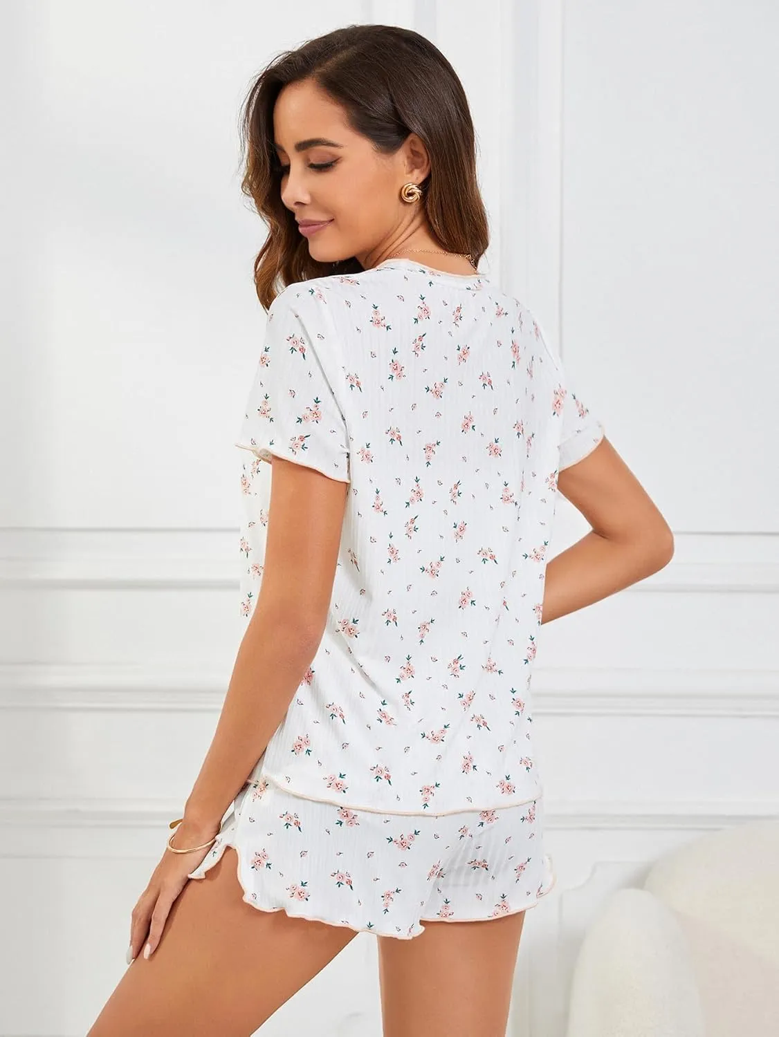 SOLY HUX Pajama Set for Women Cute Print Short Sleeve Tee and Shorts Lounge Sleepwear