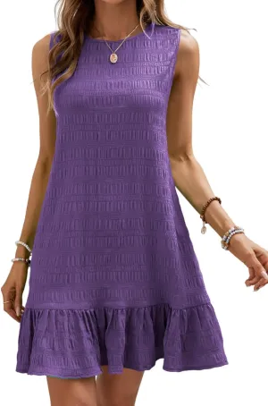 SOLY HUX Women's Ruffle Hem Sleeveless Tank Dress Round Neck Casual Smock Summer Mini Dresses