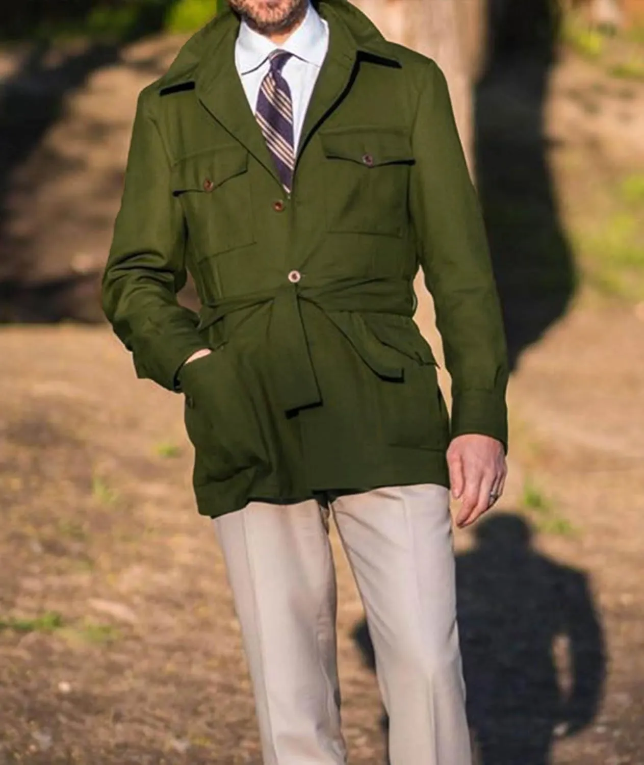 SOMTHRON Men's Single Breasted Belted Trench Coat Lapel Safari Military Jacket Casual Slim Fit Lightweight Windbreaker