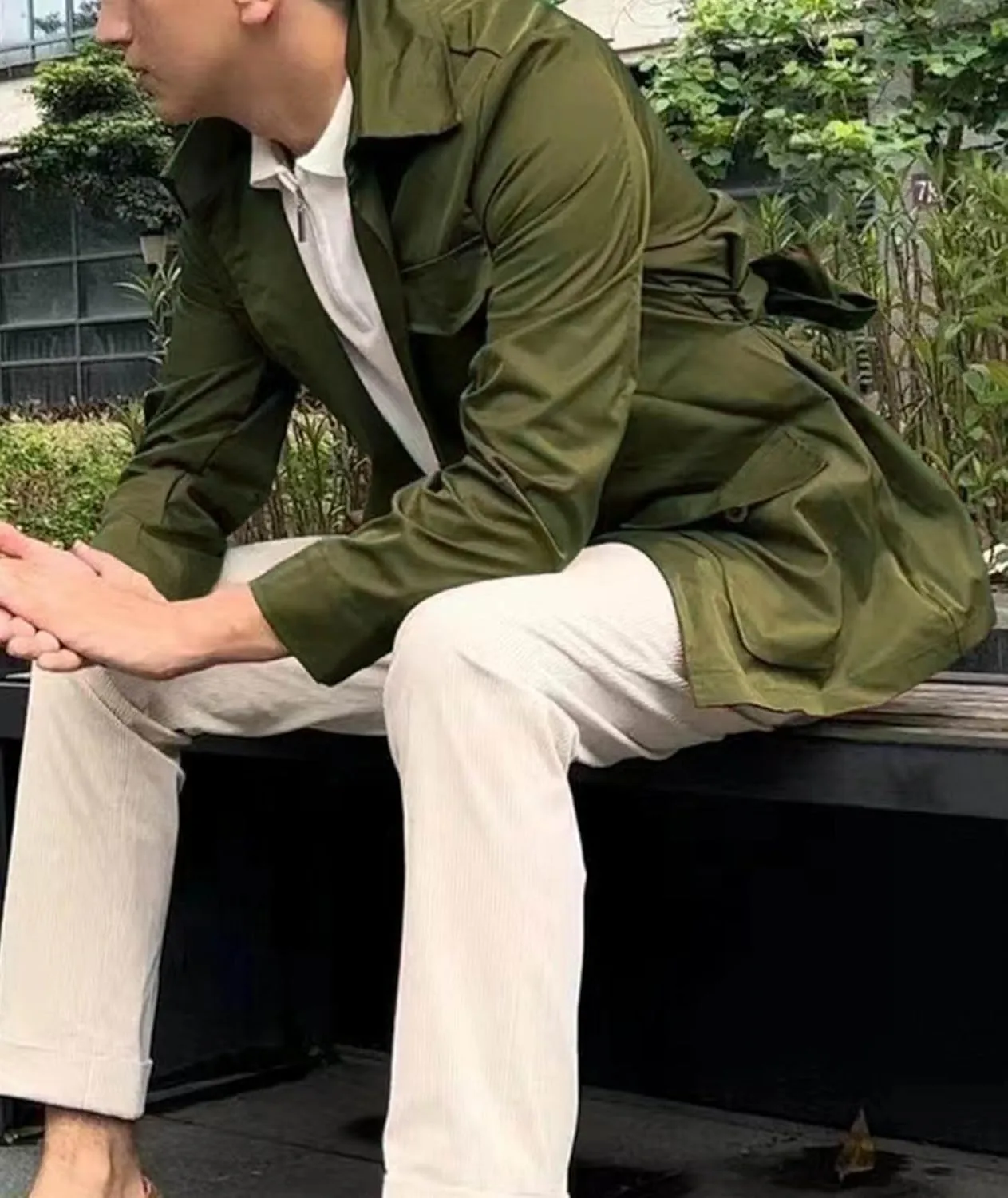 SOMTHRON Men's Single Breasted Belted Trench Coat Lapel Safari Military Jacket Casual Slim Fit Lightweight Windbreaker