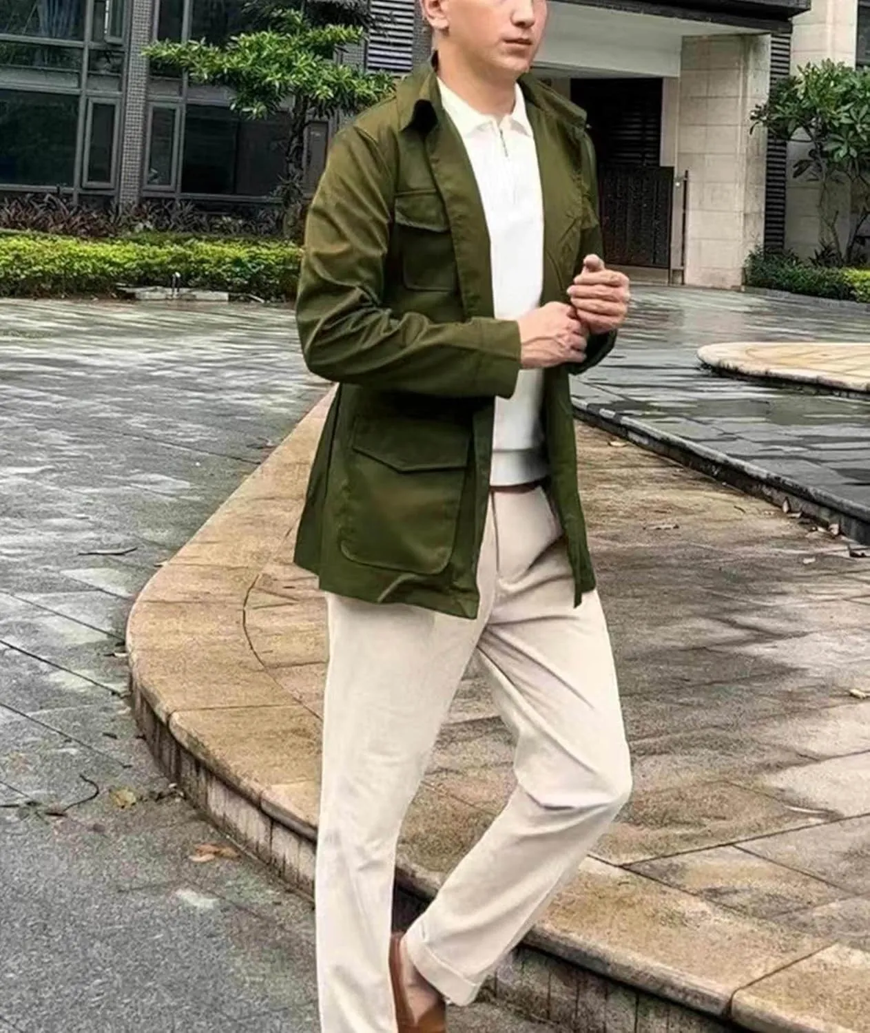 SOMTHRON Men's Single Breasted Belted Trench Coat Lapel Safari Military Jacket Casual Slim Fit Lightweight Windbreaker