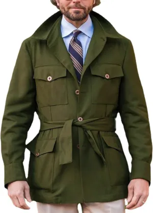 SOMTHRON Men's Single Breasted Belted Trench Coat Lapel Safari Military Jacket Casual Slim Fit Lightweight Windbreaker