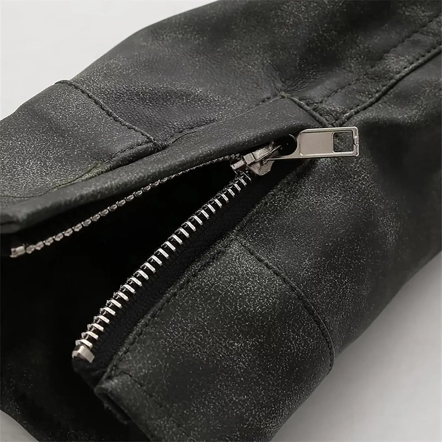 Spring Autumn Leather Jacket Women Ultra Short O-Neck Long Sleeve Zip-up Slim Biker Top Vintage Metal Button Streetwear