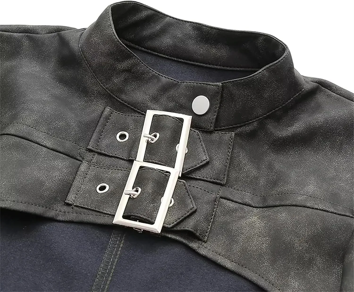 Spring Autumn Leather Jacket Women Ultra Short O-Neck Long Sleeve Zip-up Slim Biker Top Vintage Metal Button Streetwear