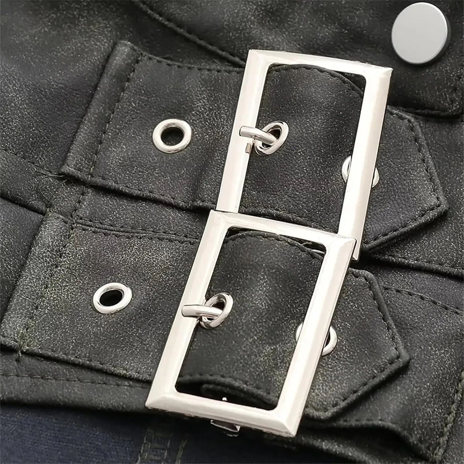 Spring Autumn Leather Jacket Women Ultra Short O-Neck Long Sleeve Zip-up Slim Biker Top Vintage Metal Button Streetwear