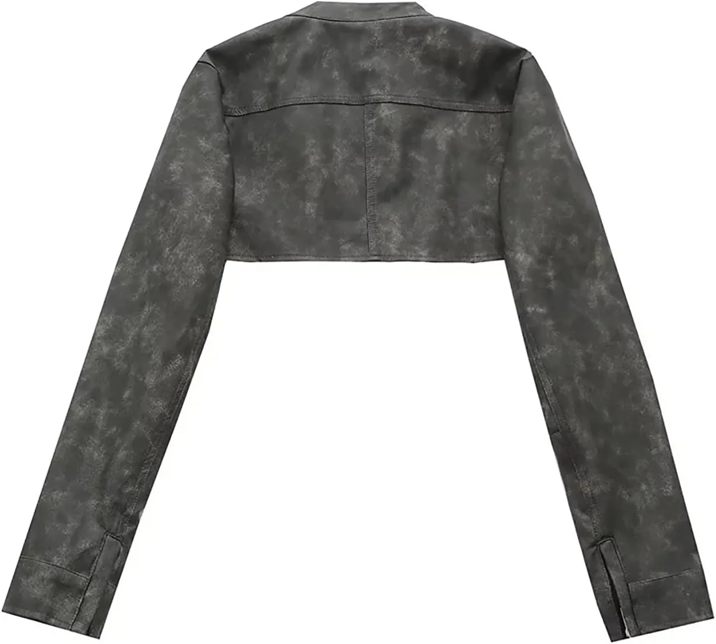 Spring Autumn Leather Jacket Women Ultra Short O-Neck Long Sleeve Zip-up Slim Biker Top Vintage Metal Button Streetwear